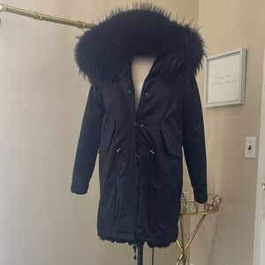 2 in 1 Genuine fur lined and fur trim Women's Black Fur-Trimmed Parka NWT